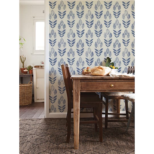 NuWallpaper Blue Folk Tulip Peel & Stick Wallpaper